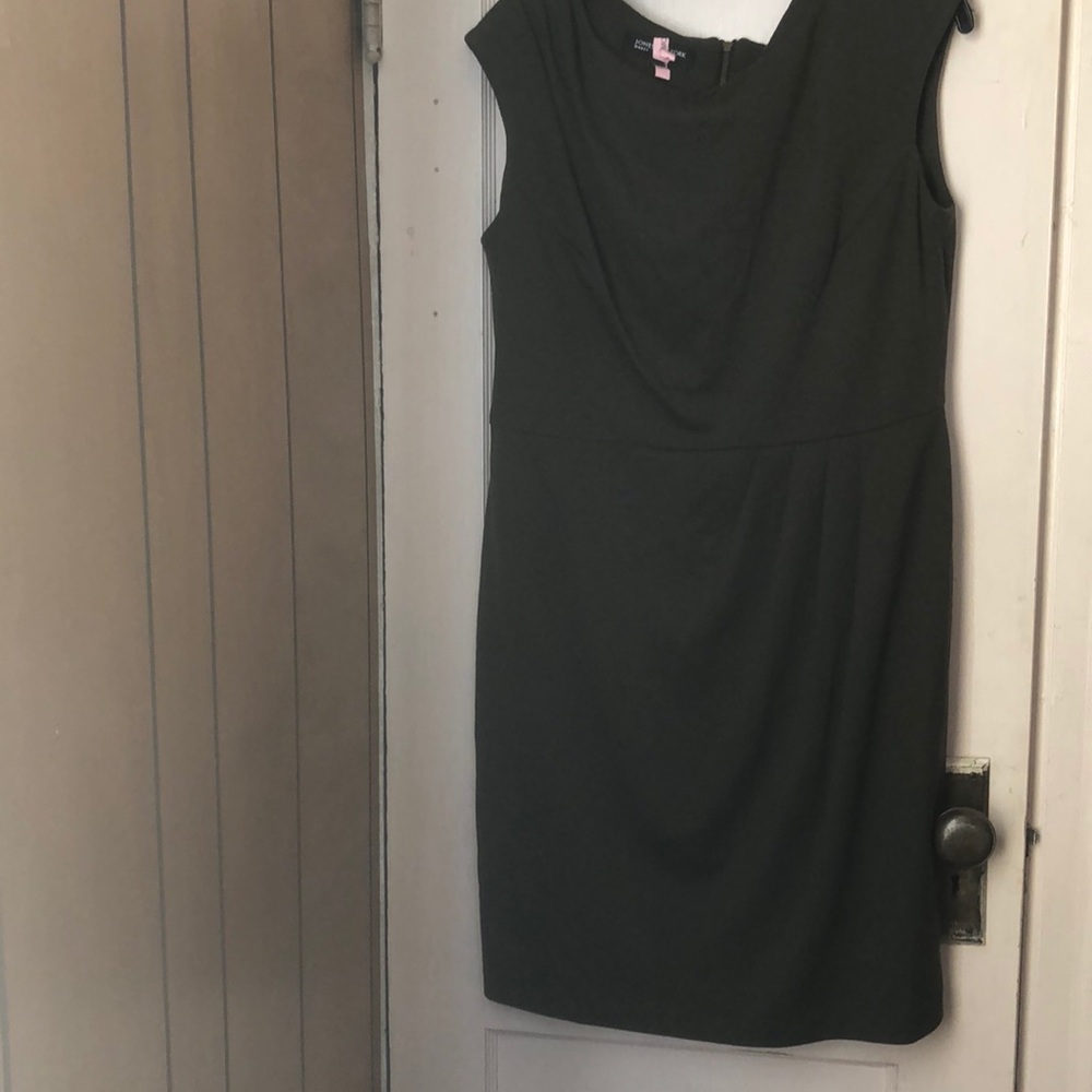 Calvin Klein Olive green dress will pleat detail.